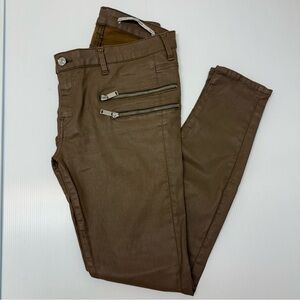 Zara Tan Skinny Pants with Zipper Accents